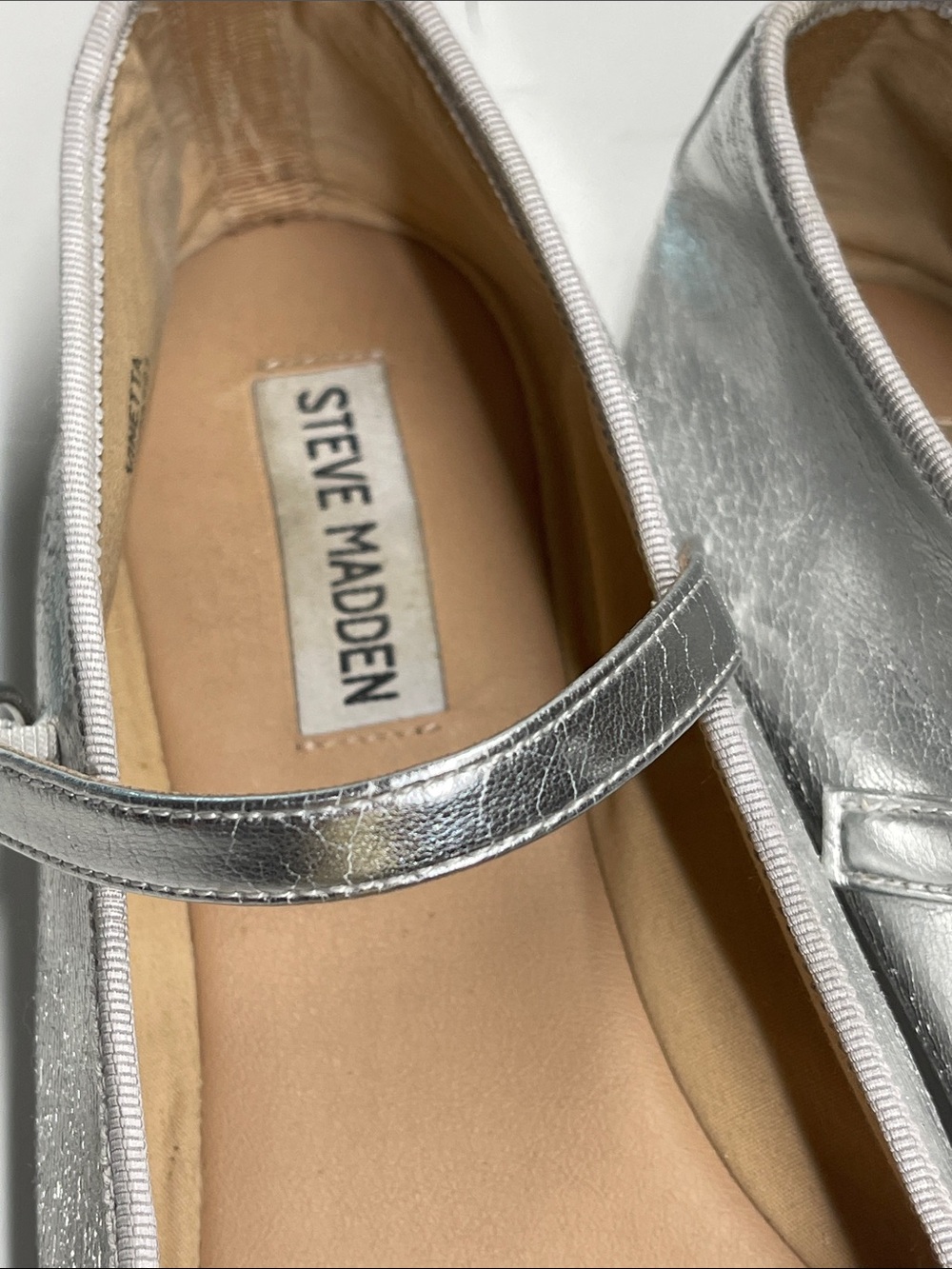 Madden Girl by Steve Madden Metallic Silver Mary Jane Ballet Flats. - Picture 3 of 7
